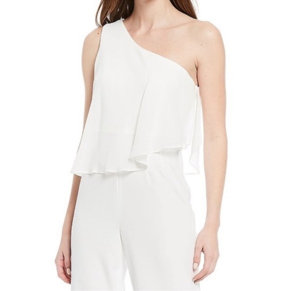 Calvin Klein One Shoulder Chiffon Jumpsuit